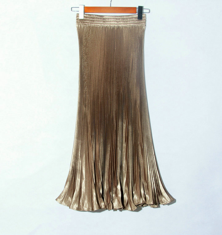 Spring European And American Pleated Skirt With Large Swing Glossy Reflection