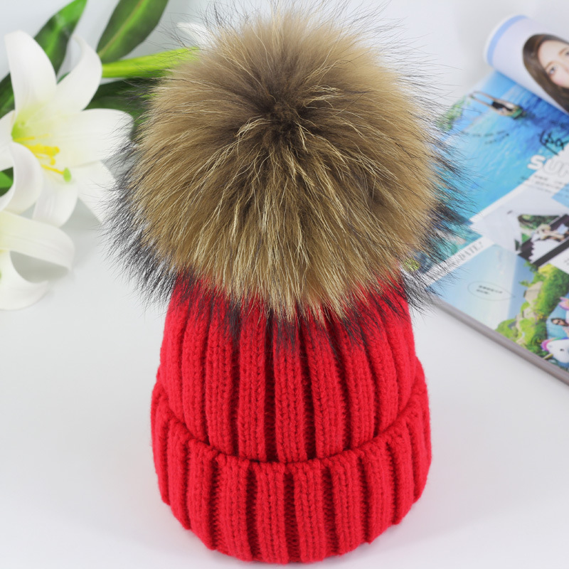 New Autumn And Winter Knitted Hat Female Korean Raccoon Hair Ball Woolen Cap Dahong - Shop at LoveMi