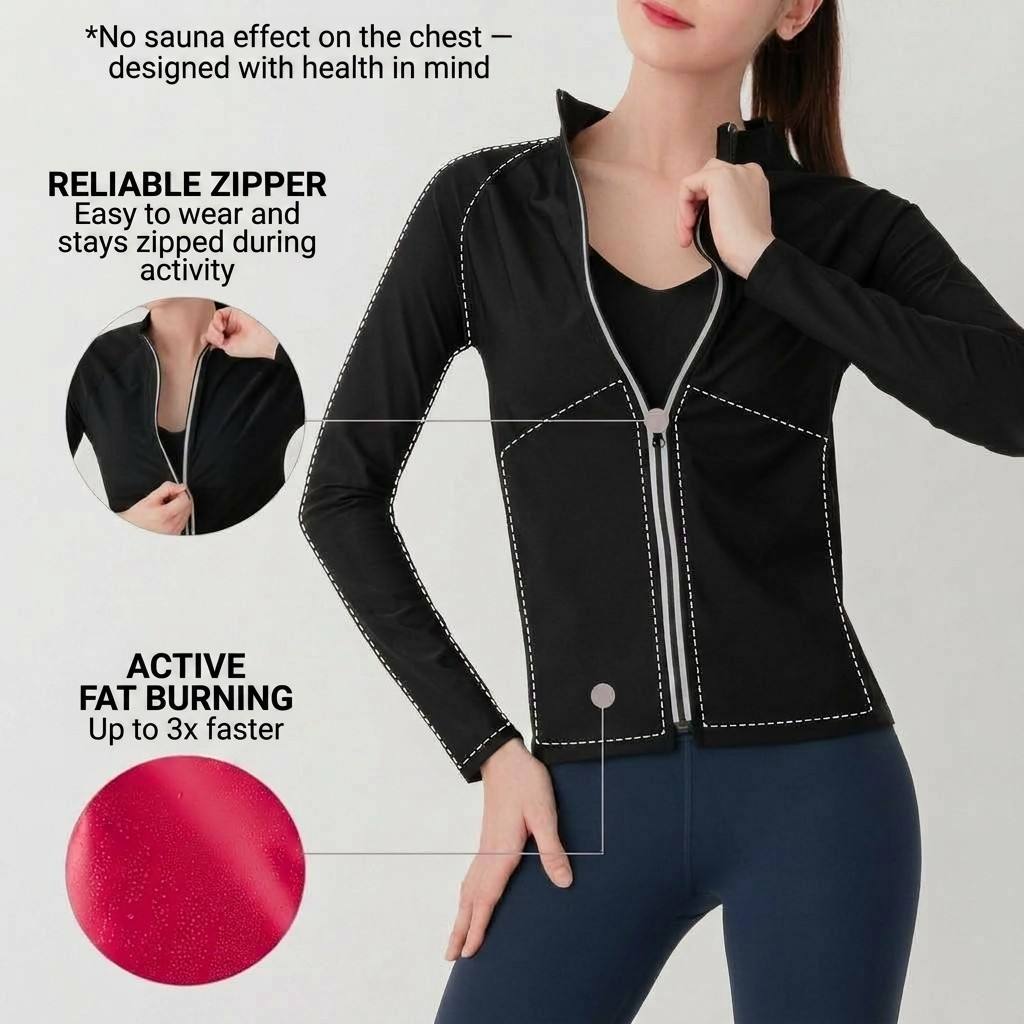 Sauna Jackets For Women Long Sleeves Sweat Suit Weight Loss Shirt Zipper Workout Gym Exercise Body Shaper 8