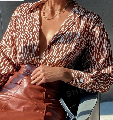 All Over Print Button Up Shirt Workwear Elegant Business Casual Women Button Up Shirt Women Multicolor - Shop at LoveMi