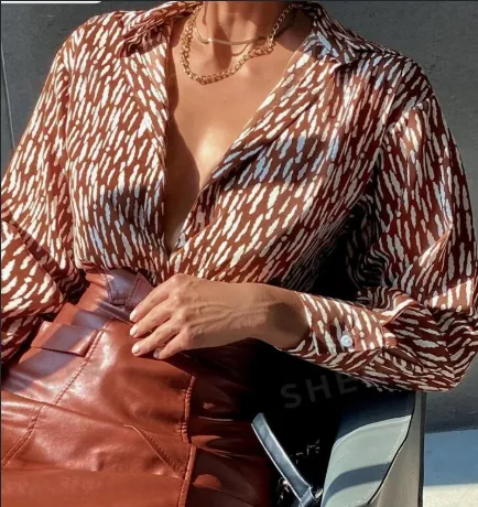 All Over Print Button Up Shirt Workwear Elegant Business Casual Women Button Up Shirt Women Multicolor - Shop at LoveMi