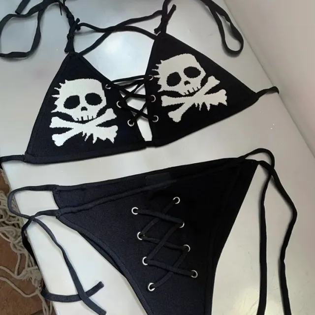 Women's Gothic Goth Punk Skull Bikini Set Black - Shop at LoveMi