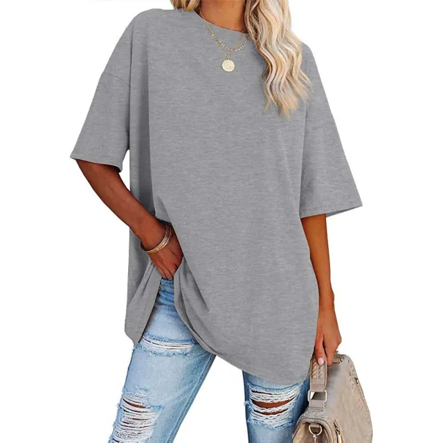 Loose Drop Shoulder Sleeves Round Neck Short Sleeve Top Grey - Shop at LoveMi