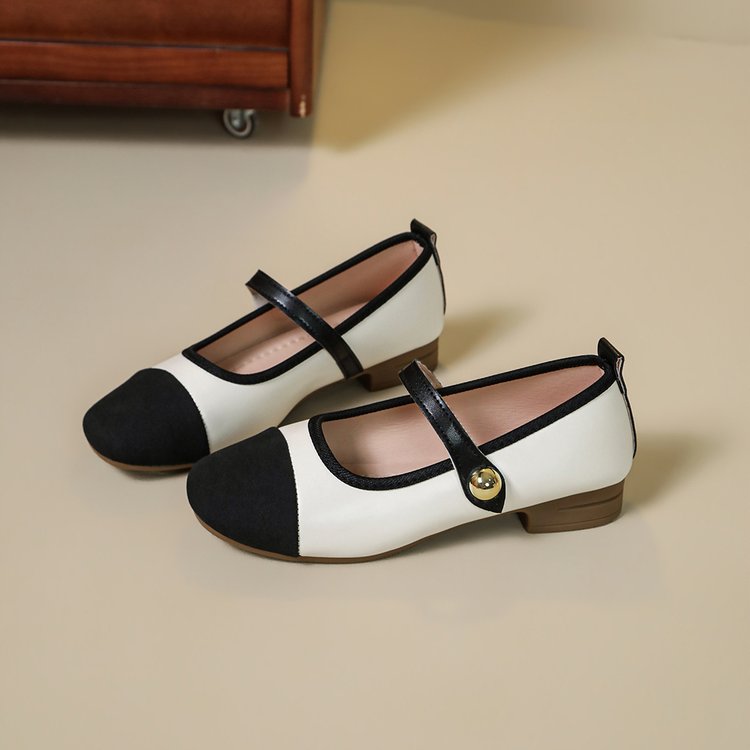 Women Commuter Autumn Winter Flat Shoes, Square Toe Soft Sole Cross Border French Style Women Block Heel Shoes, New Arrival