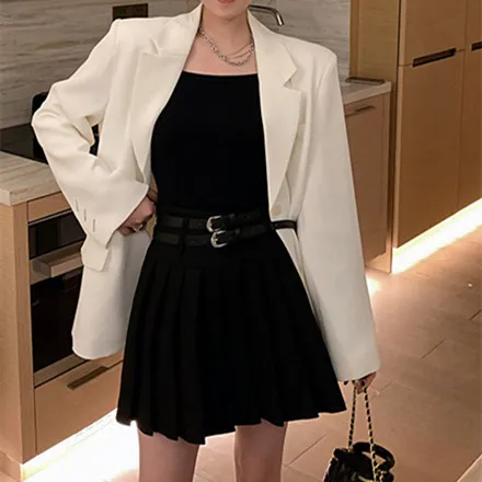 Women's Preppy Style Design Double Belt A Line Skirt Black - Shop at LoveMi