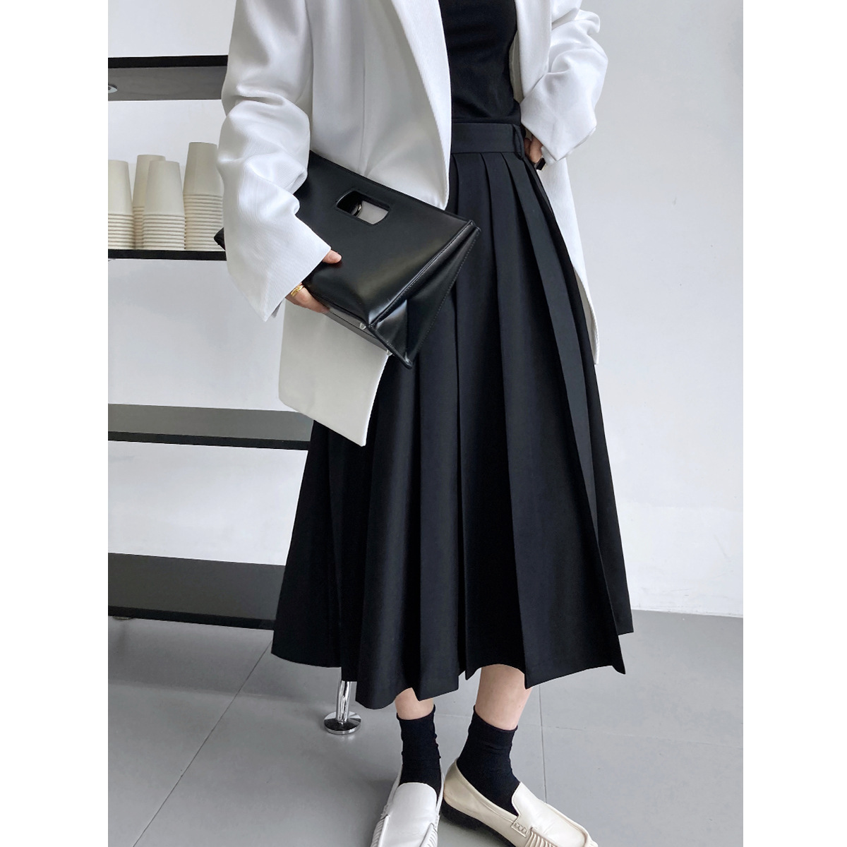 Draped High Waist Pleated Skirt