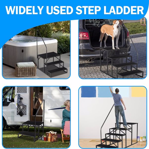 RV Step Stool,4 Step Ladder,Hot Tub Steps With Handrail,Portable Pool Ladder,660Lbs Heavy Duty Ladder Shelf Outdoor Mobile Home Stairs For Camper-Porch-SPA Pool-Pet Stairs — foto 4