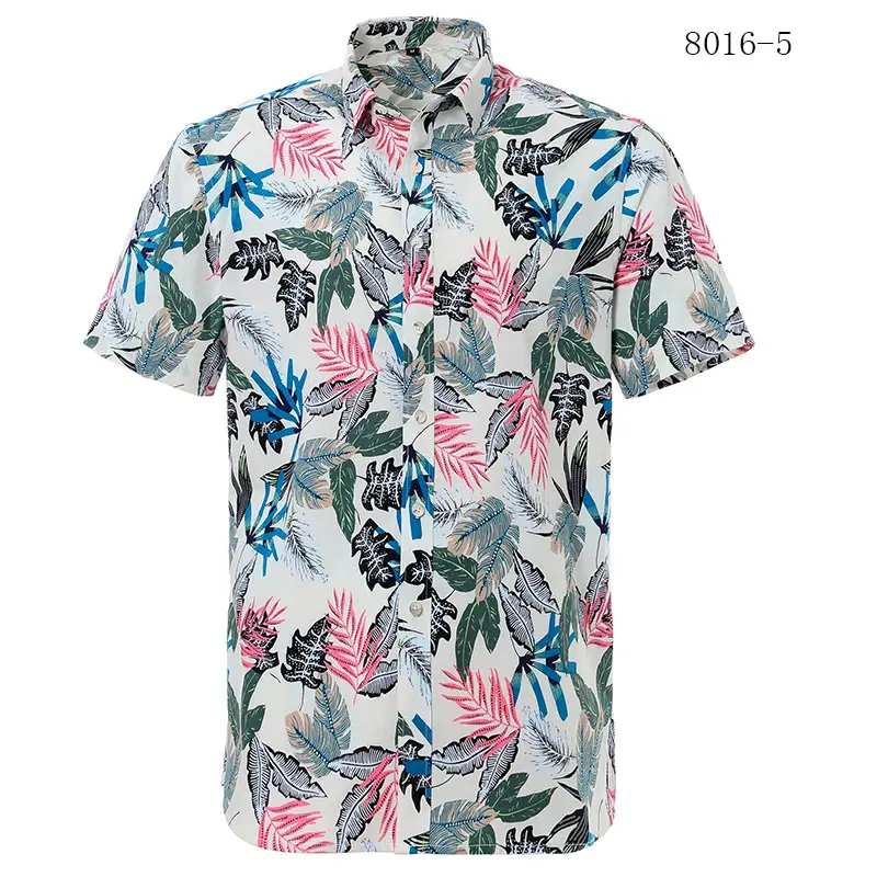 Fashion Summer Cotton Hawaiian Print Shirt Men's Short Sleeves