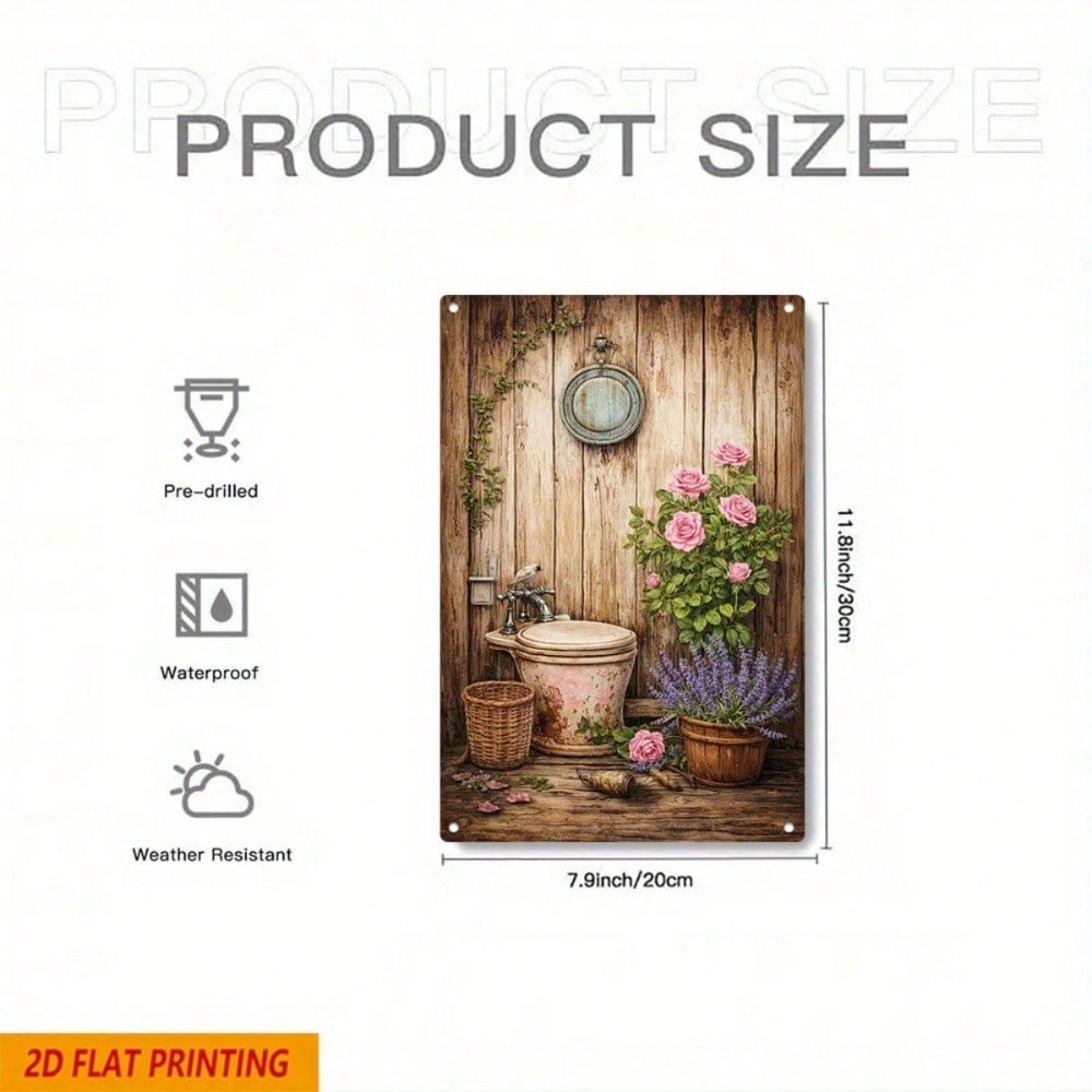 1pc Vintage Roses Wall Art, Farmhouse Minimalist Toilet Sign Bathroom