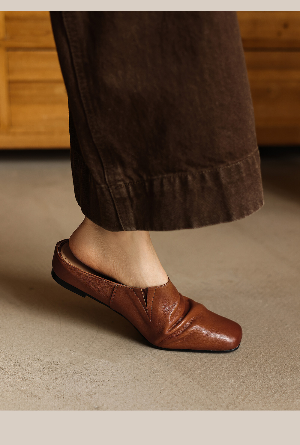 Sheepskin Ruched Mule Slides side profile – Sarah Express