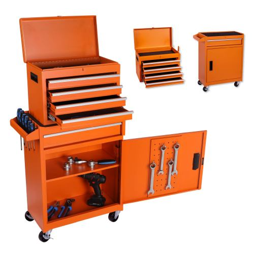 Tool Chest, 5-Drawer Rolling Tool Storage Cabinet With Detachable Top Tool Box, Liner, Universal Lockable Wheels, Adjustable Shelf, Locking Mechanism, Metal Tool Cart For Garage Workshop — foto 2