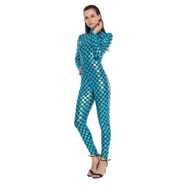 Women's Fashion Simple Fish Scale Bodysuit Blue - Shop at LoveMi