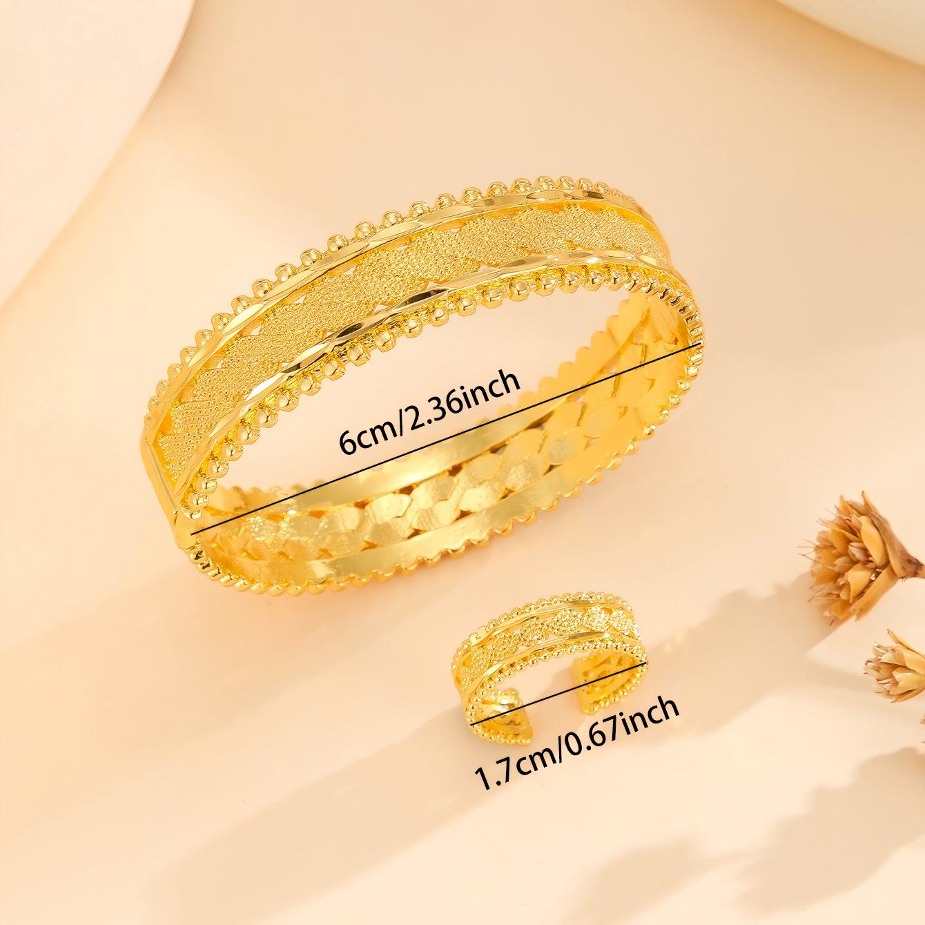 2pcs Vintage Gold Plated Bracelet, Open Bracelet Ring Jewelry, Women's Festival Wedding Jewelry Set — foto 3