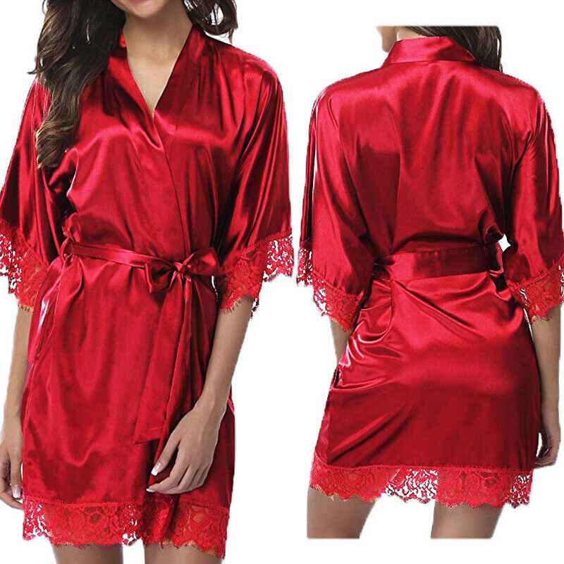 UK Satin Robe Wedding Bride Bridesmaid Kimono Dressing Gown Sleepwear Bathrobe — image 4