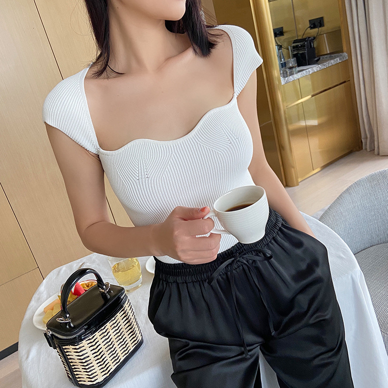 Ladies Fashion Two Tone Short Sleeve Slim Top