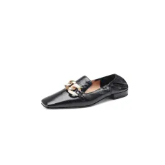 Ladies Fashion Soft Patent Leather Heel Loafers - Black - View 1