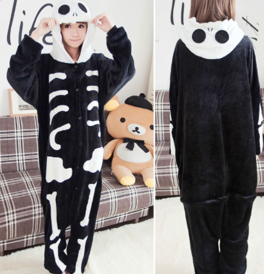 Flannel Cartoon One Piece Animal Pajamas Skeleton S - Shop at LoveMi