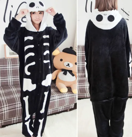 Flannel Cartoon One Piece Animal Pajamas Skeleton 130 - Shop at LoveMi