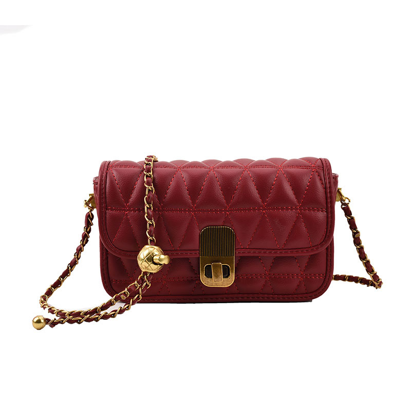 Diamond Lattice Embroidery Thread Female Metal Ball One Shoulder Chain Bag