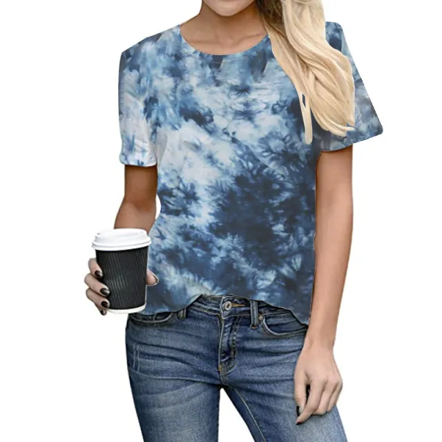 Women's Top Tie dye Positioning Printing Round Neck Large Size Short sleeved T shirt Youlan - Shop at LoveMi