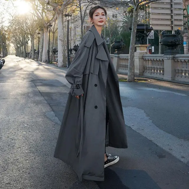 Ladies Fashion Over The Knee Loose Overcoat Jacket Grey With Lining - Shop at LoveMi