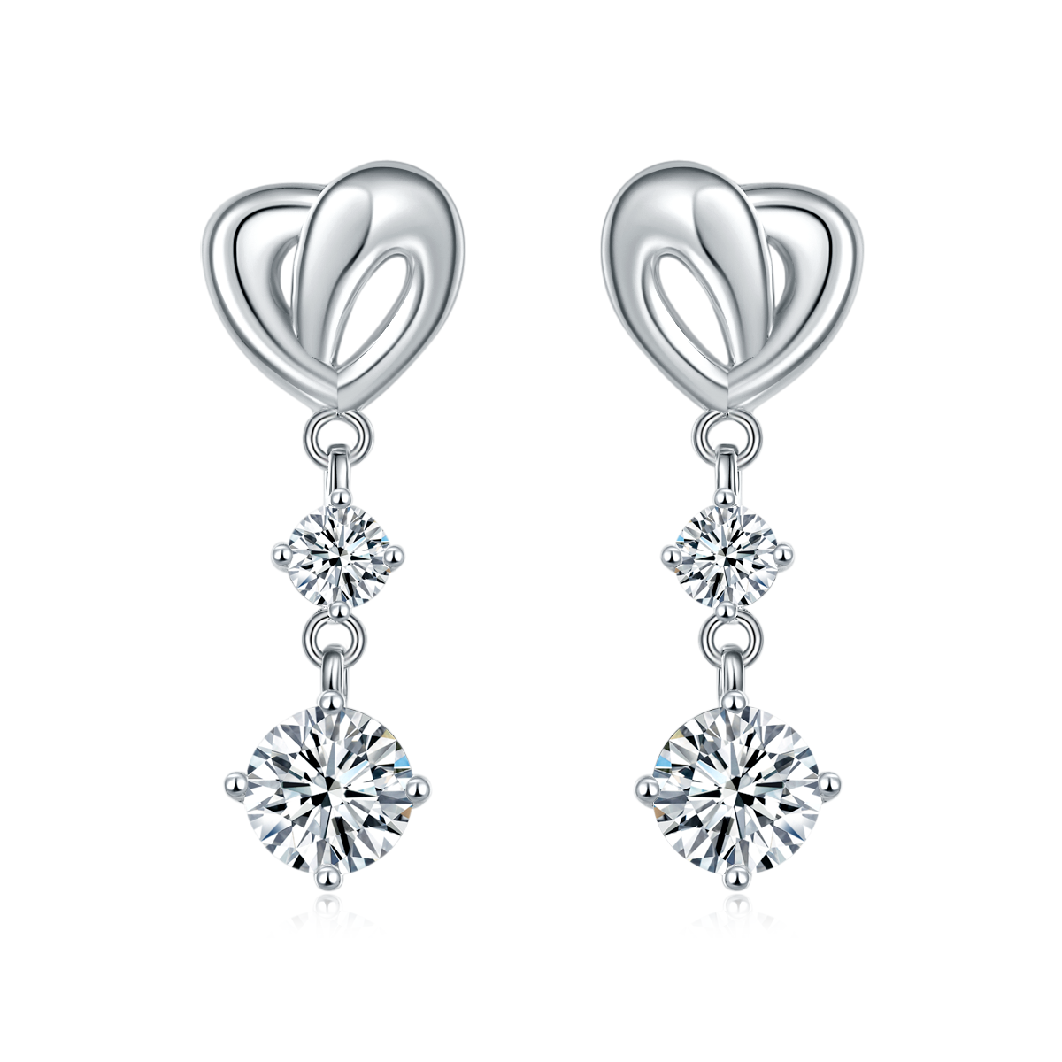 S925 Sterling Silver Abstract Heart Drop Earrings, 1ct D-VVS1 Moissanite, Platinum Plated 3.7g Women's Jewelry Gift Box