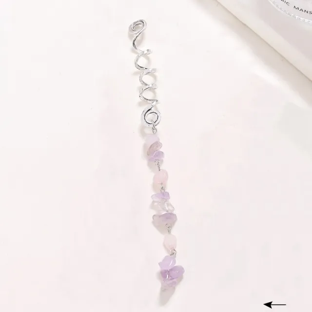 Natural Stone Pendant Hair Ring Head Rope Dreadlocks Silver Base Light Purple Long - Shop at LoveMi