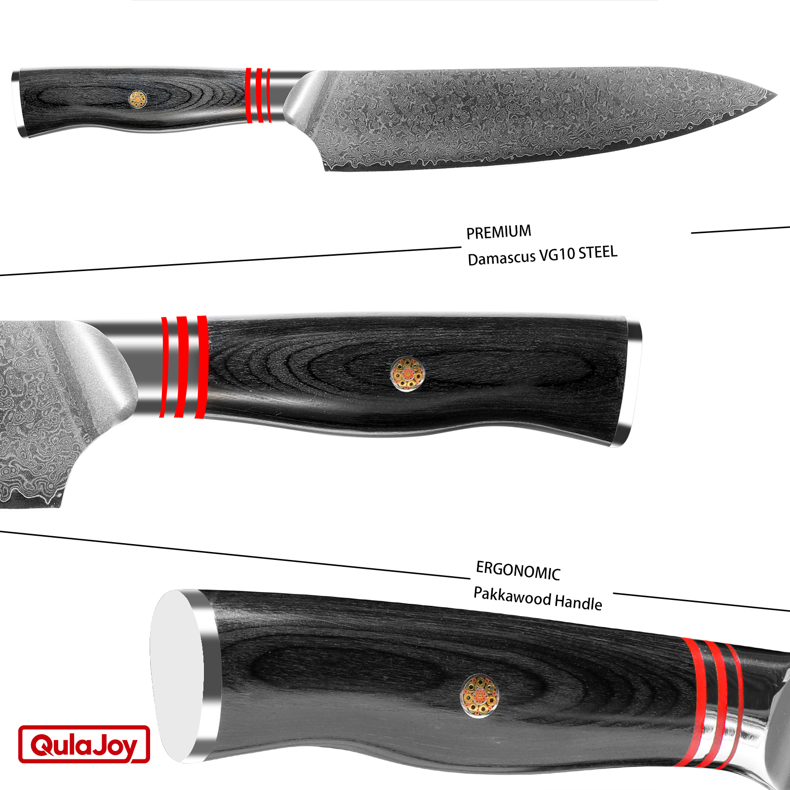 Qulajoy VG10 Chef Knife 67-Layers Japanese Damascus Knife 8 Inch Kitchen Knife With Ergonomic Handle Razor Slicing Knife For Meat Vegetable