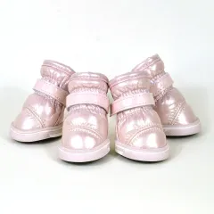 PU Mirror Leather Warm Pet Dog Shoes In Winter - Light Pink - View 1