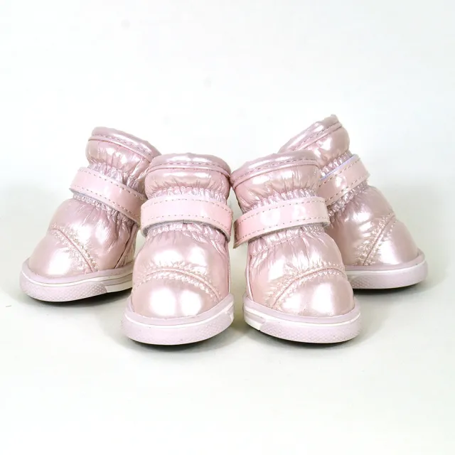 PU Mirror Leather Warm Pet Dog Shoes In Winter Light Pink - Shop at LoveMi
