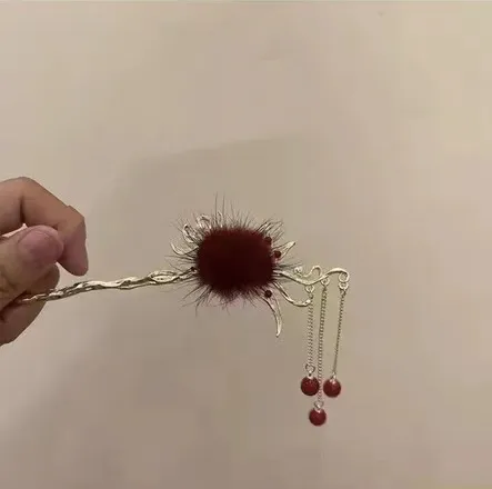 White Autumn And Winter Feather Pearl Tassel Hairpin Red - Shop at LoveMi