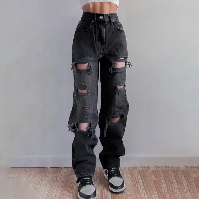 European And American Women's Ripped Jeans Black - Shop at LoveMi