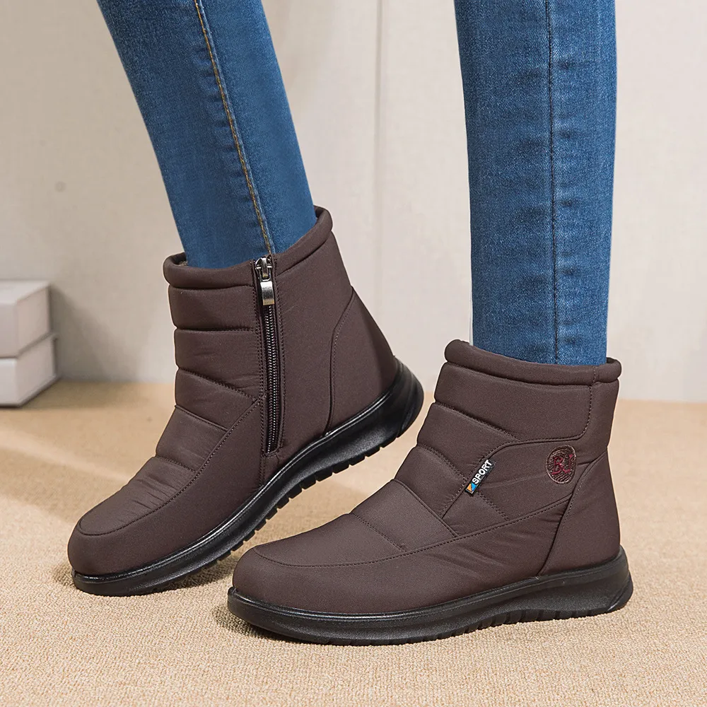 Ankle Boots For Women Non-slip Waterproof Snow Boots Flat Heels Warm Shoes - Brown