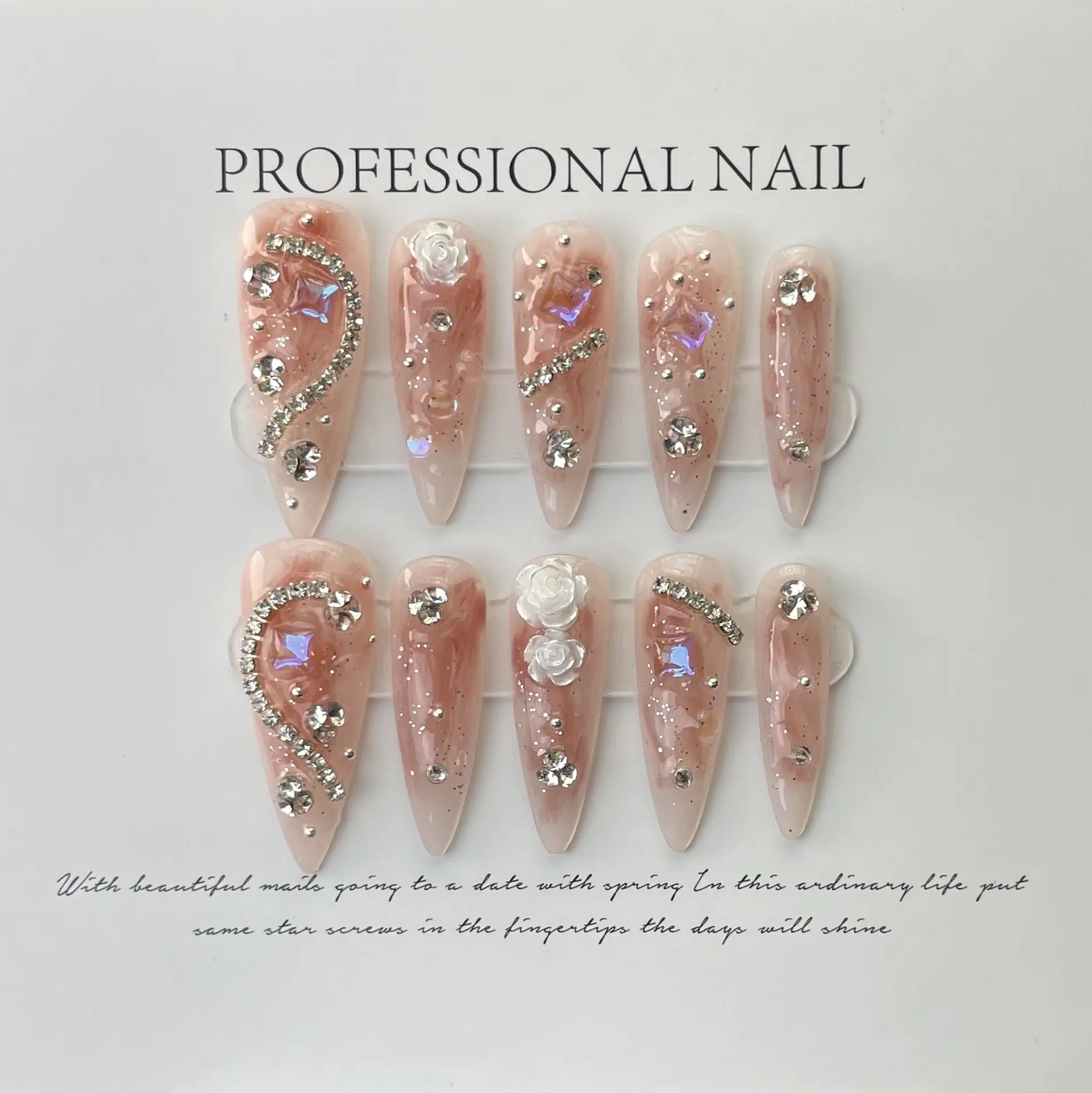 Handmade Phototherapy Wear Nail Almond Full Diamond