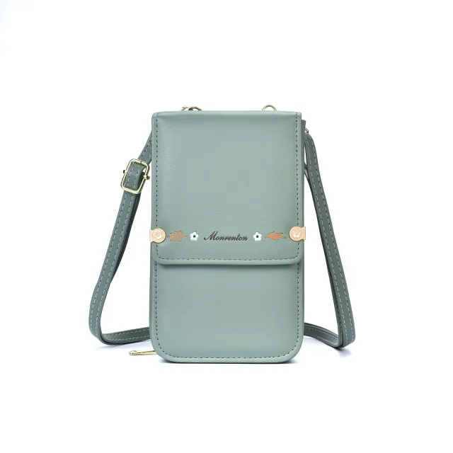 Flowers Embroidery Mobile Phone Bags For Women Ins Fashion Crossbody Shoulder Bag Ladies Long Wallet Green - Shop at LoveMi
