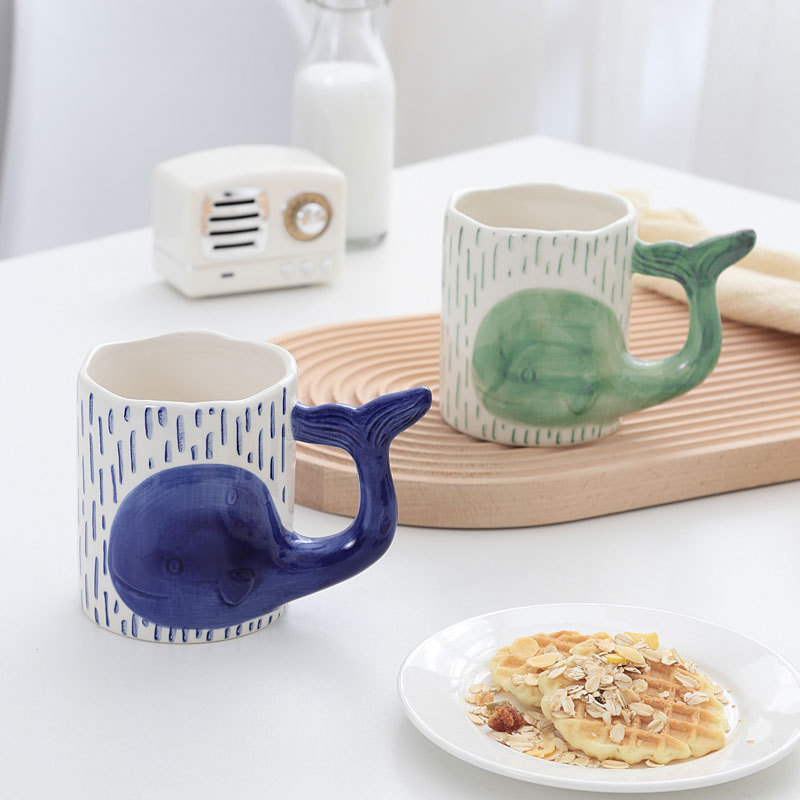 Hand Painted Underglaze Colorful Dolphin Milk Cup Cartoon Ceramic