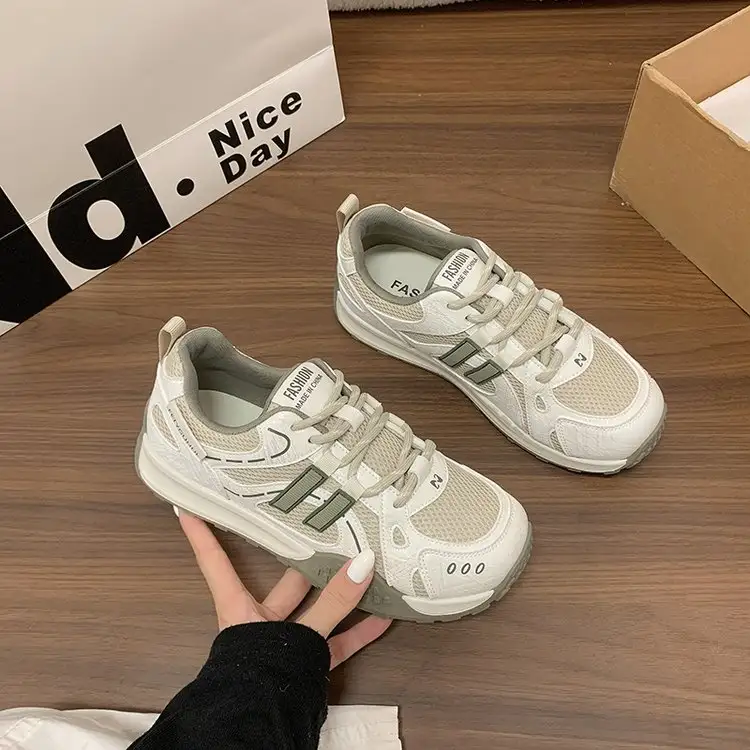 Sports Shoes, Women's Running Shoes, Korean Style Lace Up, 2026 Autumn Outdoor Leisure, Student Mesh, Breathable Thick Sole