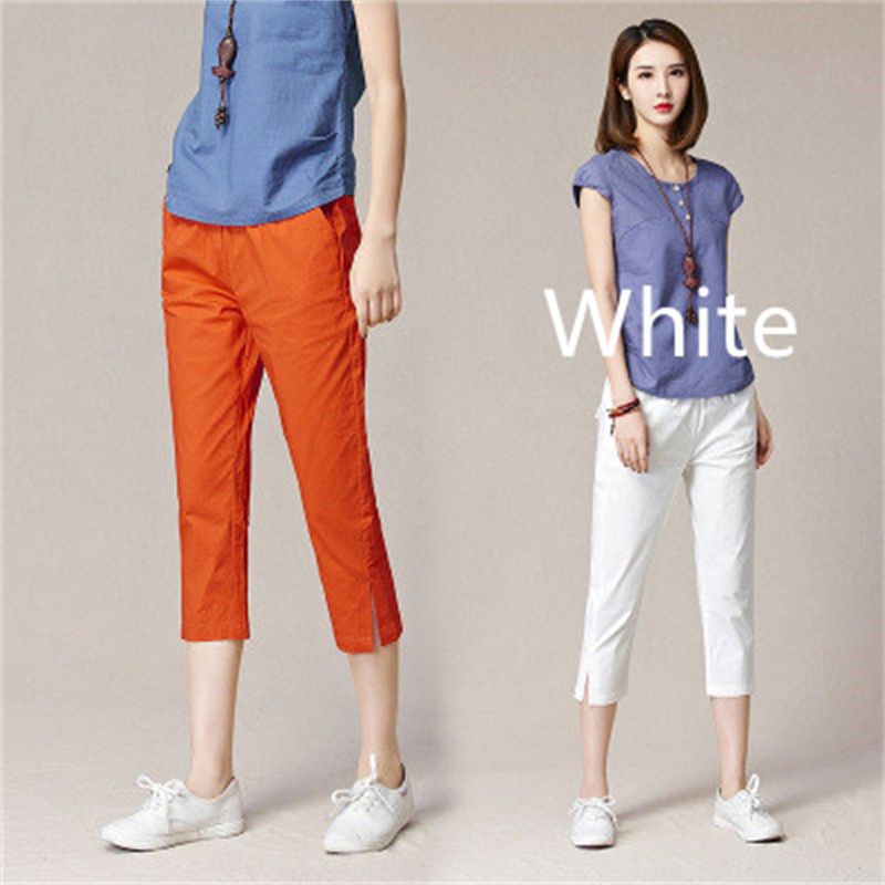Women's Loose High Waist Casual Pants Linen Cropped Trousers