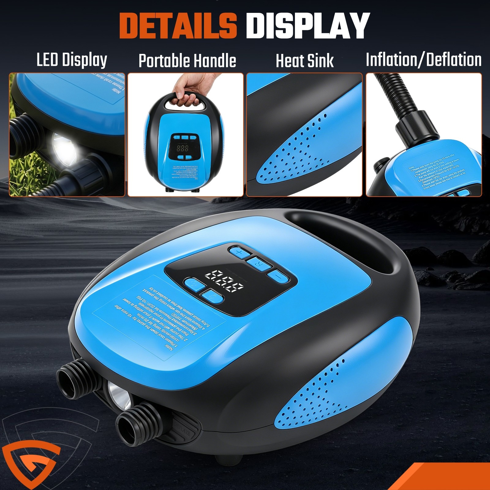 12V SUP Electric Air Pump 20PSI Max Digital LCD For Paddle Board Inflatable Boat — image 4