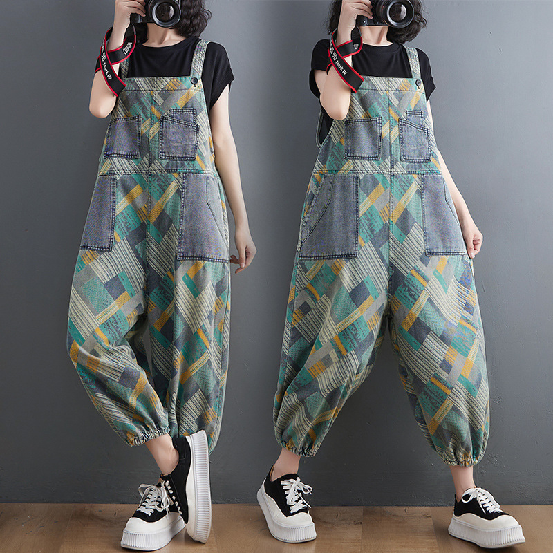 Title 1, Literaire retro denim overall met print voor dames