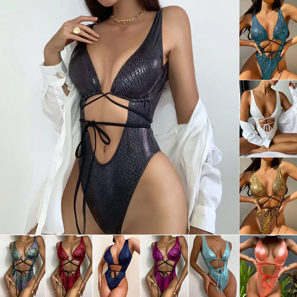 Women's Bikini One Piece Swimsuit Strappy Lace Up Swimwear