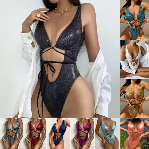 Women's Bikini One Piece Swimsuit Strappy Lace Up Swimwear