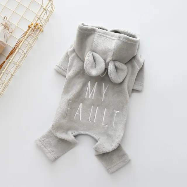 Pet Milk Dog Solid Color Embroidered Jumpsuit Grey - Shop at LoveMi