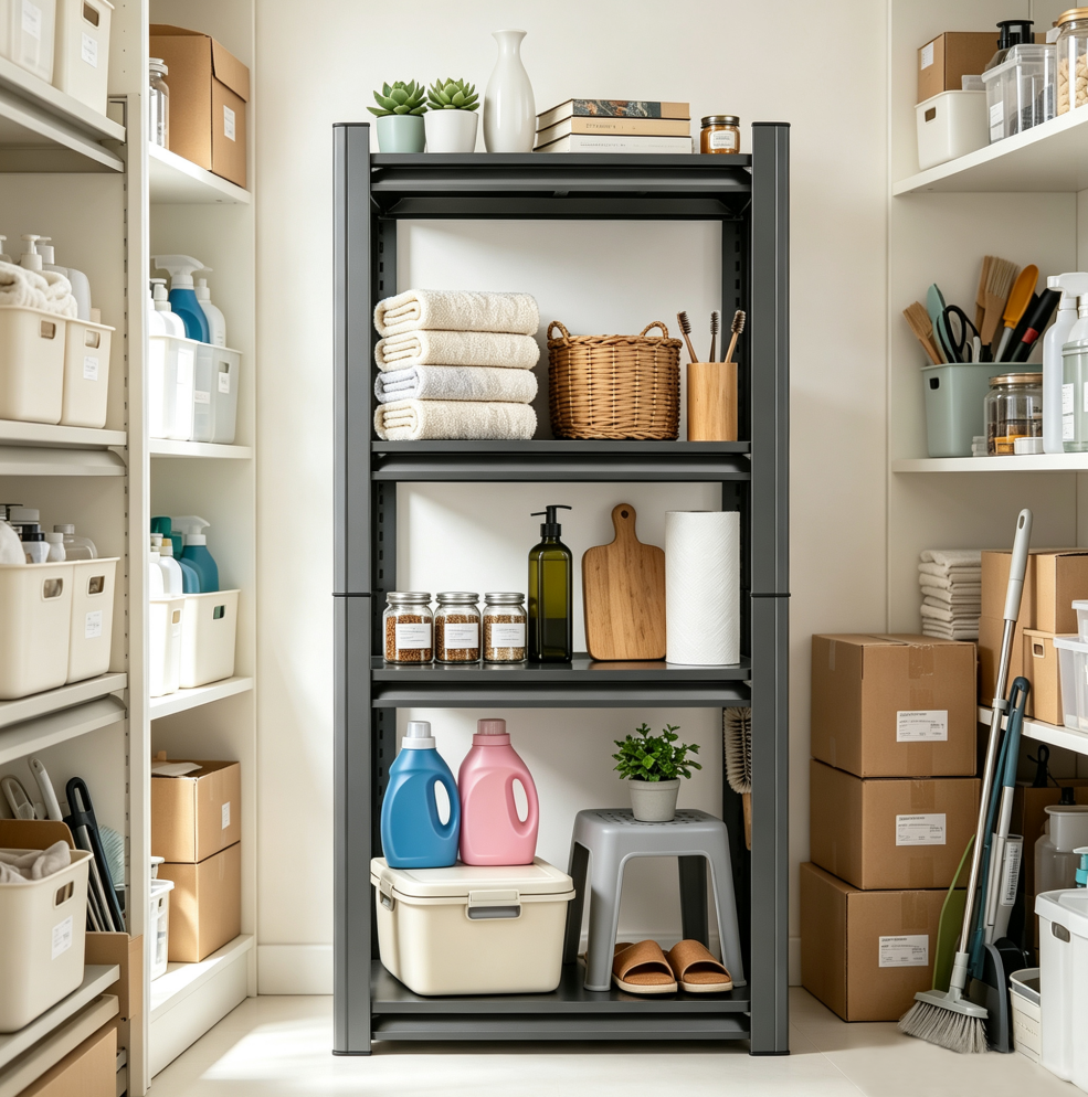 4-Tier Adjustable Metal Storage Shelving Unit, Black Heavy Duty Rack For Garage, Home, Closet & Warehouse