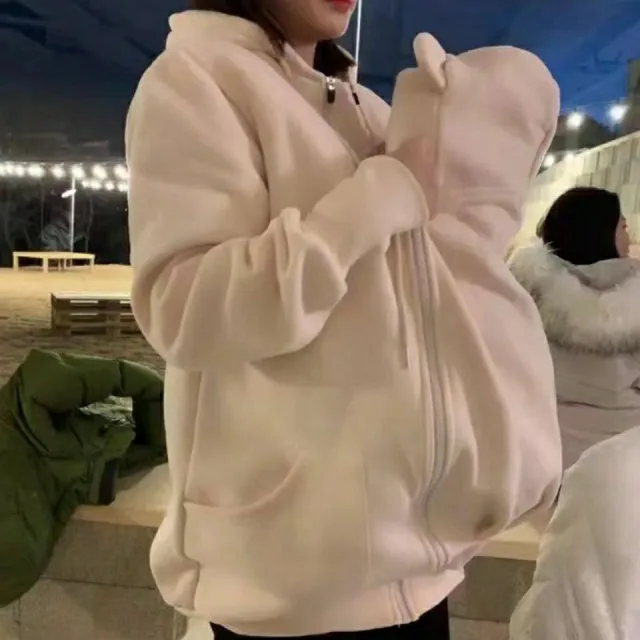 Kangaroo Mother Baby One piece Coat Plush Nursing Sweater Coat Apricot Thin - Shop at LoveMi