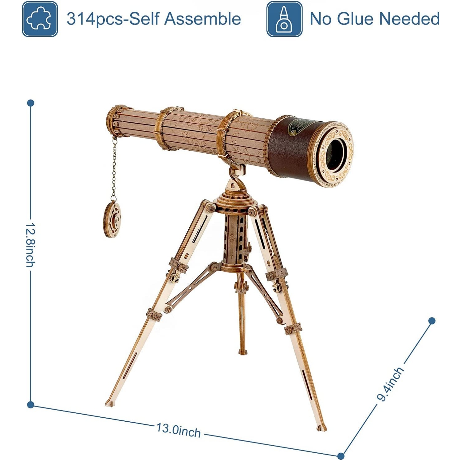 ROKR 3D Puzzles For Adults Wooden Telescope Building Model Kit With Tripod For Adults -3X Magnification Science Kit Gifts