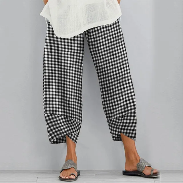 Cropped Pants With Checkered Panels For Versatility Black - Shop at LoveMi