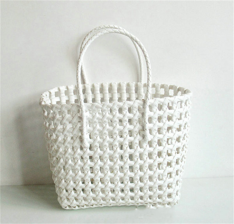 Women's Openwork Woven Tote Basket Bag White - Shop at LoveMi