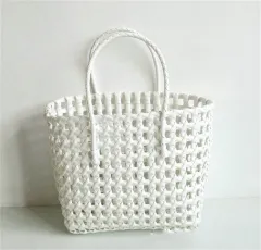 Women's Openwork Woven Tote Basket Bag - White - View 1