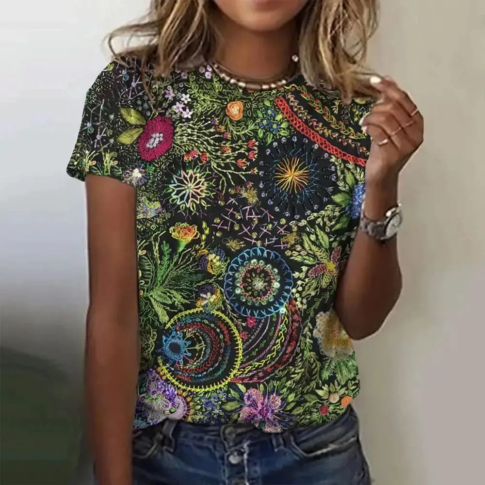 Summer New Shortsleeve Tshirt Women Round Neck 3D Digital